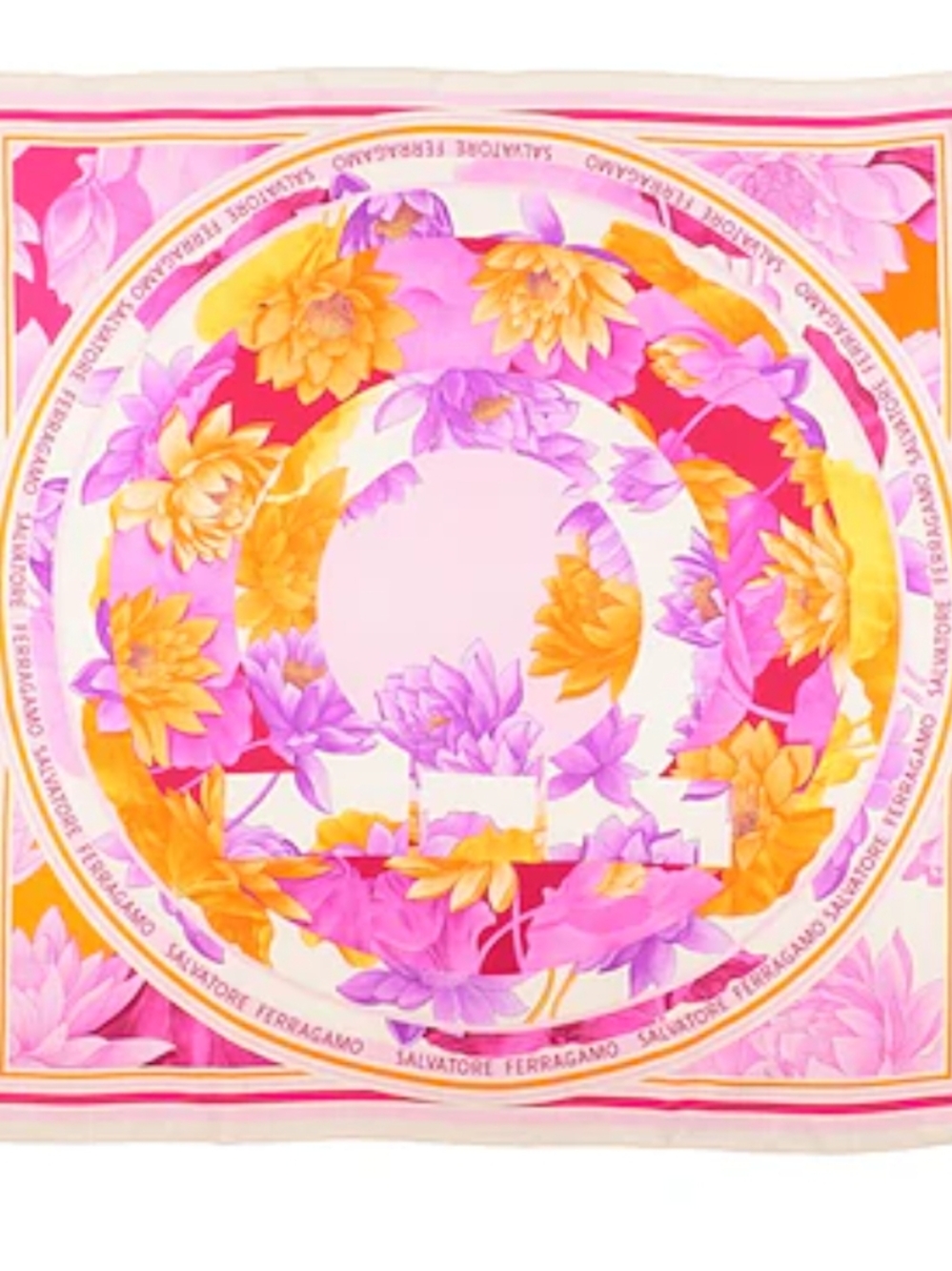 Salvatore Ferragamo Pink, Yellow & Purple Floral Silk Scarf